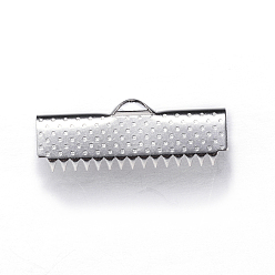 Stainless Steel Color 304 Stainless Steel Ribbon Crimp Ends, Rectangle, Stainless Steel Color, 10x25mm, Hole: 3x1.5mm