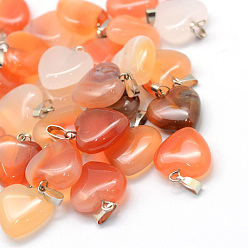 Natural Agate Heart Dyed Natural Agate Pendants, with Platinum Tone Brass Findings, 17~19x15~16x5~8mm, Hole: 2x7mm