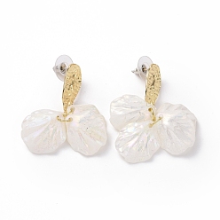 White Acrylic Imitation Shell Dangle Earrings, Alloy Cluster Drop Earrings with 925 Sterling Silver Pins for Women, White, 45mm, Pin: 0.8mm