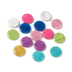 Mixed Color Crackle Opaque Acrylic Beads, Imitation Turquoise, Flat Round, Mixed Color, 25x5mm, Hole: 1.5mm, about 225pcs/500g