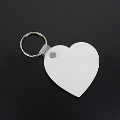 Platinum Sublimation Double-Sided Blank MDF Keychains, with Heart Shape Wooden Hard Board Pendants and Iron Split Key Rings, Platinum, 5x5x0.3cm