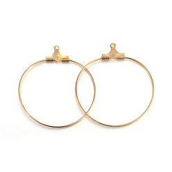 Golden 304 Stainless Steel Pendants, Hoop Earring Findings, Ring, Golden, 34x31x1.5mm, 21 Gauge, Hole: 1mm, Inner Size: 29x30mm, Pin: 0.7mm