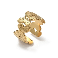 Golden 304 Stainless Steel Cuff Open Ring Setting, with Loop, Butterfly, Ion Plating(IP), Golden, 12mm, Hole: 2.5x2mm, 18mm
