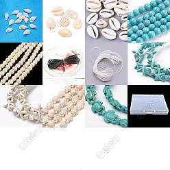 Синтетическая Бирюза Ювелирные изделия, включая бусины и подвески из ракушек, синтетические бирюзовые бусины, вощеный шнур полиэстера, 13.5~31x10~20x4.5~11 мм, отверстие : 1 мм