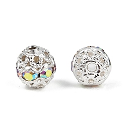 Хрусталь AB Латунные бусины со стразами , класс А, серебряный цвет гальваническим, круглые, хрусталь AB, 6 мм, отверстие : 1 мм