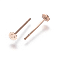 Rose Gold 304 Stainless Steel Stud Earring Findings, Flat Pad Earring Post, Rose Gold, 11.5x3mm, Pin: 0.7mm