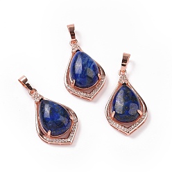 Lapis Lazuli Natural Lapis Lazuli Dyed Pendants, Teardrop Charms, with Rose Gold Tone Rack Plating Brass Findings, 32x19x10mm, Hole: 8x5mm