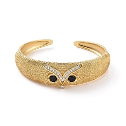 Black Cubic Zirconia Owl Open Cuff Bangle, Golden Brass Jewelry for Women, Black, Inner Diameter: 2-1/4 inch(5.7cm)