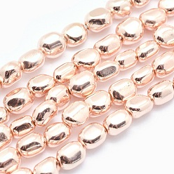 Rose Gold Plated Electroplate Non-magnetic Synthetic Hematite Beads Strands, Grade AA, Long-Lasting Plated, Nuggets, Rose Gold Plated, 7x4~6.5mm, Hole: 1mm, about 57pcs/strand, 15.7 inch(40cm)