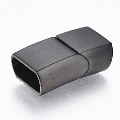 Gunmetal 304 Stainless Steel Magnetic Clasps with Glue-in Ends, Rectangle, Drawbench, Gunmetal, 23.5x13x8mm, Hole: 6x11.5mm