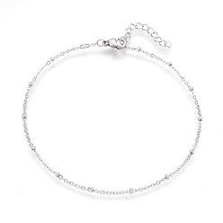 Stainless Steel Color 304 Stainless Steel Cable Chain Anklets, Stainless Steel Color, 9-1/4 inch(23.5cm), 1.7mm