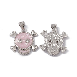 Pink Halloween Natural Shell Pendants, Skull Charms, Dyed, with Rack Plating Platinum Tone Brass Findings, Long-Lasting Plated, Pink, 19.5x18.5x3mm, Hole: 4x3.5mm