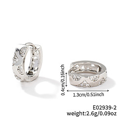 Серебро Латунные серьги обруча, со стразами, модно и мило, европейский и американский стиль, серебряные, 13x4 мм