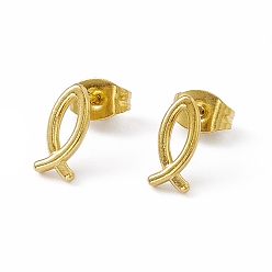 Golden Vacuum Plating 304 Stainless Steel Hollow Out Jesus Fish Stud Earrings for Women, Golden, 10x4.5mm, Pin: 0.8mm