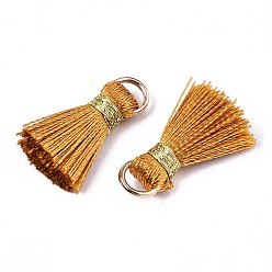 Goldenrod Handmade Polycotton(Polyester Cotton) Tassel Decorations, Pendant Decorations, with Golden Iron Loops, Goldenrod, 17~21x10x5mm, Jump Ring: 6x0.7mm, Inner Diameter: 4.6mm