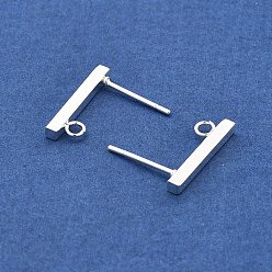 Серебро Прямоугольник 304 фурнитура для сережек-гвоздиков из нержавеющей стали, с петлей, серебряные, 15.2x2 мм, отверстие : 1.8 мм, штифты : 0.7 мм
