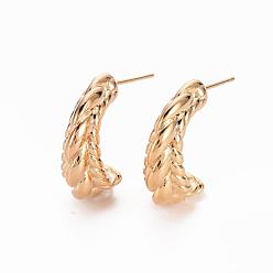 Real 18K Gold Plated Brass Half Hoop Earrings, Stud Earring, Horn, Nickel Free, Real 18K Gold Plated, 23~25x18x7.5mm, Pin: 0.7mm