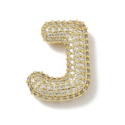 Letter J Латунные микро проложить кубического циркония подвески, без свинца и без кадмия, реальный 18 k позолоченный, буква J, 23.5x18x6 мм, отверстия : 3.5x2 mm и 4x2 мм