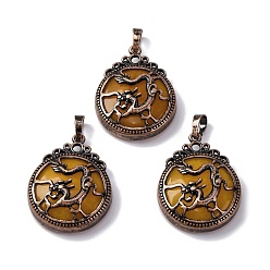 Белый Нефрит Крашеные натуральный белый нефрит подвески, плоские круглые латунные подвески, без свинца и без кадмия, желтые, 34.5x27x8 мм, отверстие : 6.5x5 мм