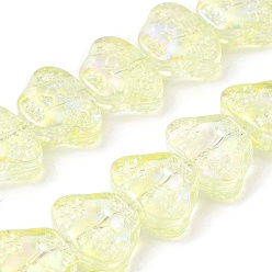 Light Yellow Transparent Electroplate Glass Beads Strands, Rainbow Plated, Skull Head, Light Yellow, 13x10x6mm, Hole: 1mm, about 56pcs/strand, 25.59''(65cm)