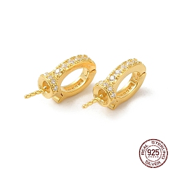 Real 18K Gold Plated 925 Sterling Silver Micro Pave Cubic Zirconia Cup Peg Bails, for Half Drilled Beads, Oval Shape, with S925 Stamp, Real 18K Gold Plated, 13.5x7x4mm, Hole: 5.5x4.5mm, Pin: 0.6mm