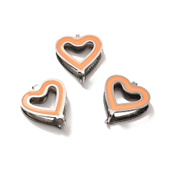 Light Salmon 304 Stainless Steel Snap on Bails, with Enamel, Heart, Stainless Steel Color, Light Salmon, 11x9.5x3.5mm, Pin: 0.9mm