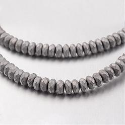 Silver Plated Electroplate Non-magnetic Synthetic Hematite Bead Strands, Frosted, Rondelle, Silver Plated, 4x3mm, Hole: 1mm, about 130pcs/strand, 15.7 inch