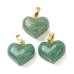Зеленый Авантюрин Естественный зеленый авантюрин подвески, подвески-сердечки с латунными застежками на порожках, золотые, 17x17.5x11 мм, отверстие : 6.5x4 мм