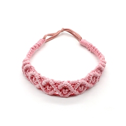 Pink Solid Color Hand Braided Cotton Rope Elastic Headband, Woman Casual Boho Hair Accessories for Yoga, Pink, Inner Diameter: 150mm
