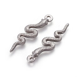 Antique Silver 304 Stainless Steel Pendants, Snake, Antique Silver, 31x8x2.3mm, Hole: 1.8mm