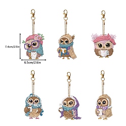Mixed Color Owl Diamond Painting Pendant Decoration Kits, Including Acrylic Board, Pendant Decoration Clasp, Bead Chain, Rhinestones Bag, Diamond Sticky Pen, Tray Plate and Glue Clay, Mixed Color, 70x50mm