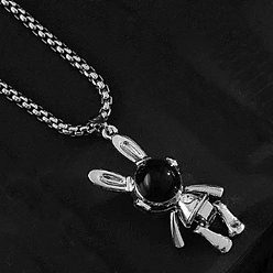 Черный Кулон из лунного камня с кроликом, пасхальные украшения из нержавеющей стали для женщин, чёрные, 23.62 дюйм (60 см)