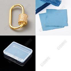 Golden 1Pc 925 Sterling Silver Locking Carabiner, with Rhinestone, Oval, with 1Pc Polishing Cloth, Golden, 17.5x11x5.5mm