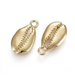 Real 18K Gold Plated Alloy Pendants, Ocean Theme, Lead Free & Nickel Free & Cadmium Free, Cowrie Shell Shape, Real 14K Gold Plated, 20x11x3mm, Hole: 2.2mm