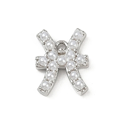 Платина Латунь прелести, с абс пластмассовой имитационной жемчужиной, долговечный, без кадмия и без свинца, стойки покрытие, Рыбы, платина, 13.5x10.5x3.5 мм, отверстие : 1.2 мм