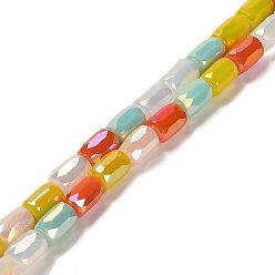 Colorido Abalorios de vidrio electrochapa, facetados, columna, colorido, 6~6.5x4 mm, agujero: 0.8 mm, sobre 80 unidades / cadena, 20.12~20.24 pulgada (51.1~51.4 cm)