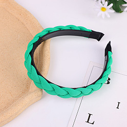 Green Chic Cream Spring Color Twisted Headband with Braided Hair Style - Fashionable Solid Fabric Hair Accessory for Women