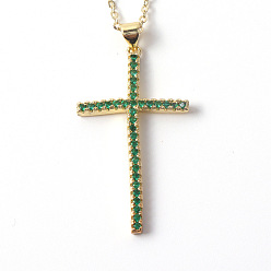 08 Vintage Religious Gold Plated CZ Cross Pendant for Women - Creative Colorful Diamond Fashion Necklace