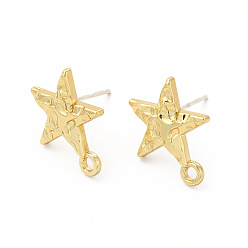 Light Gold Alloy Star Stud Earring Findings, with Horizontal Loop and 304 Stainless Steel Pins, Cadmium Free & Lead Free, Light Gold, 16x14mm, Hole: 2mm, Pin: 0.7mm