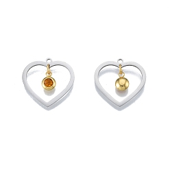 Topaz 201 Stainless Steel Pendants, with Rhinestone, Heart with Flat Round, Real Gold Plated & Stainless Steel Color, Topaz, 23x24x1mm, Hole: 1.6mm