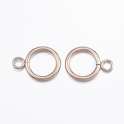 Rose Gold Ion Plating(IP) 304 Stainless Steel Ring Toggle Clasps, Rose Gold, 19x14x2mm, Hole: 3mm.