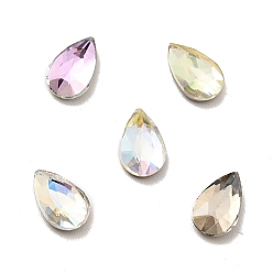 Mixed Color K9 Glass Rhinestone Cabochons, Flat Back & Back Plated, Faceted, Teardrop, Mixed Color, 8x5x2mm