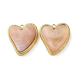 Pink 304 подвески из нержавеющей стали, сердце, cmолой, вакуумное покрытие pvd, реальный 18 k позолоченный, розовые, 24x23x10 мм, отверстие : 1.8 мм