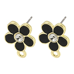 Черный Поиск сережек-гвоздиков из сплава с покрытием стойки, со стразами, без кадмия, без никеля и без свинца, цветок, чёрные, 17x13 мм, отверстие : 1.8 мм, штифты : 10.5x0.5 мм