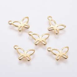 Golden 304 Stainless Steel Charms, Butterfly, Golden, 11x7.5x0.8mm, Hole: 1.2mm