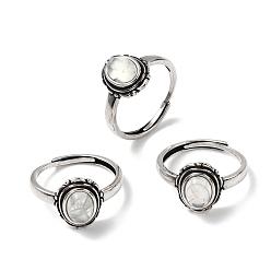 Пренит Кольца из натурального пренита, овальные, с латунной фурнитурой , античное серебро, 13 мм, внутренний диаметр: 17~18 мм