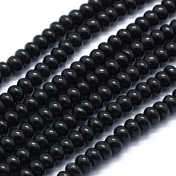 Black Stone Synthetic Black Stone Beads Strands, Rondelle, 6x4mm, Hole: 1mm, about 92pcs/strand, 15.35 inch(39cm)