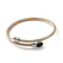 Multi-color Ion Plating(IP) 304 Stainless Steel Twist Rope Cuff Bangle, Eaneml Oval & Arcylic Pearl Beaded Torque Bangle for Women, Multi-color, 1/8 inch(0.3cm), Inner Diameter: 2 inch(5.2cm)
