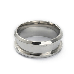 Stainless Steel Color 201 Stainless Steel Grooved Finger Ring Settings, Ring Core Blank, for Inlay Ring Jewelry Making, Stainless Steel Color, Inner Diameter: 17mm