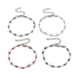 Mixed Color Enamel Horse Eye Link Chains Bracelet, 304 Stainless Steel Jewelry for Women, Stainless Steel Color, Mixed Color, 6-3/4 inch(17.1cm)